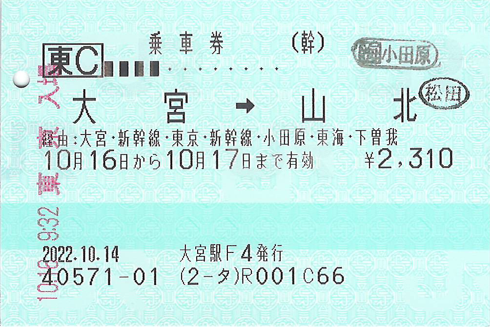 大宮駅から山北駅ゆき普通乗車券