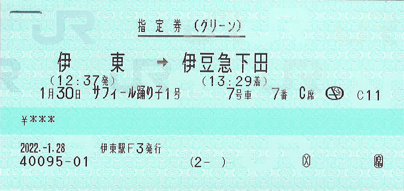 伊東駅から伊豆急下田駅ゆきグリーン券