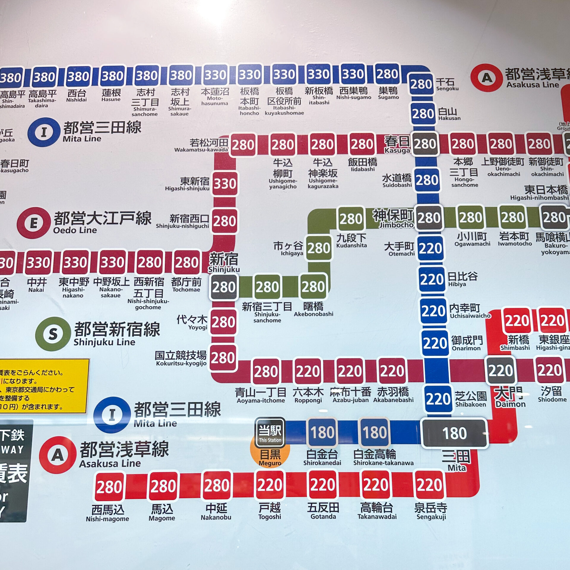 目黒駅都営地下鉄運賃表